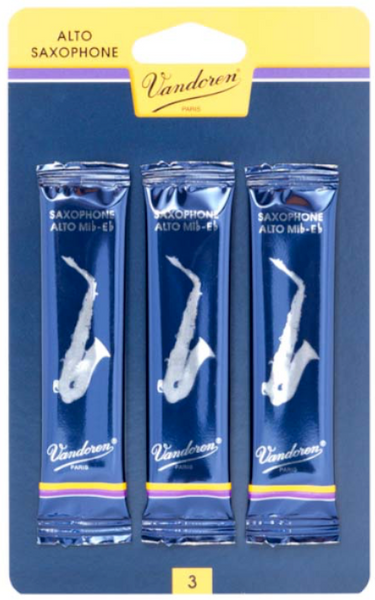 Vandoren Alto Sax Reeds - TRADITIONAL - Grade 2.5 - Card of 3