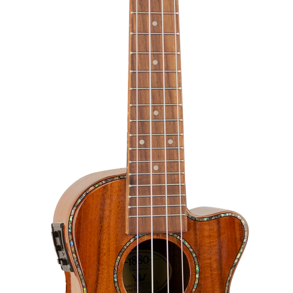 Concert electric acoustic cutaway ukulele koa top
