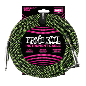 Ernie Ball 3m Braided Straight / Angle Cable Black/Green