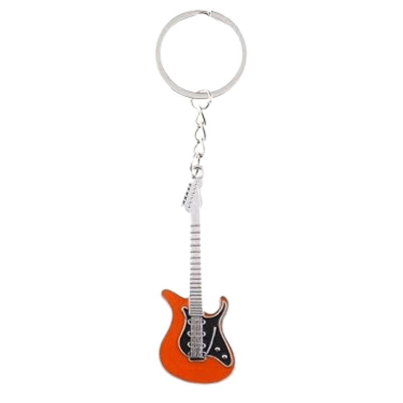 Electric Guitar Keychain / Keyring - Orange Strat Style