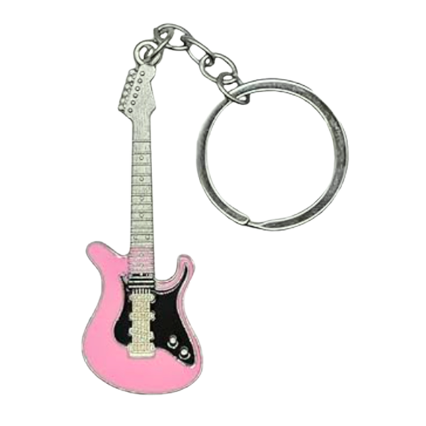 Electric Guitar Keychain / Keyring - Pink, Strat