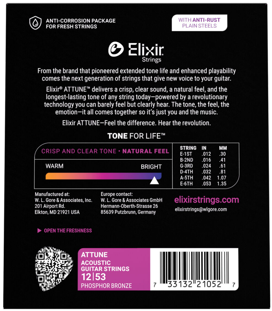 Elixir Attune Phosphor Bronze Light 12-53