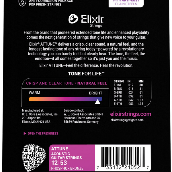 Elixir Attune Phosphor Bronze Light 12-53