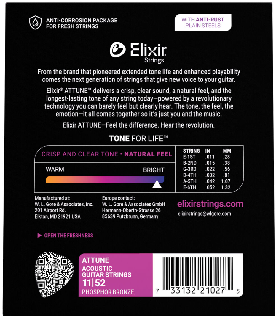 Elixir Attune Phosphor Bronze Custom Light 11-52