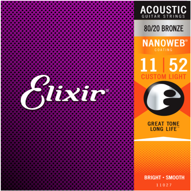 Elixir 11027 Nanoweb Guitar Strings Light 11-52