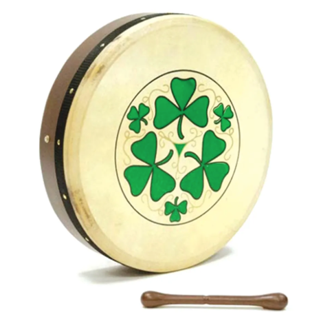 Bodhran (20cm) 8in Shamrock Design
