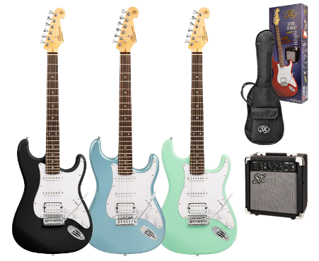 SH HSS Electric Guitar & Amplifier Package (4/4 Size, Metallic Blue)