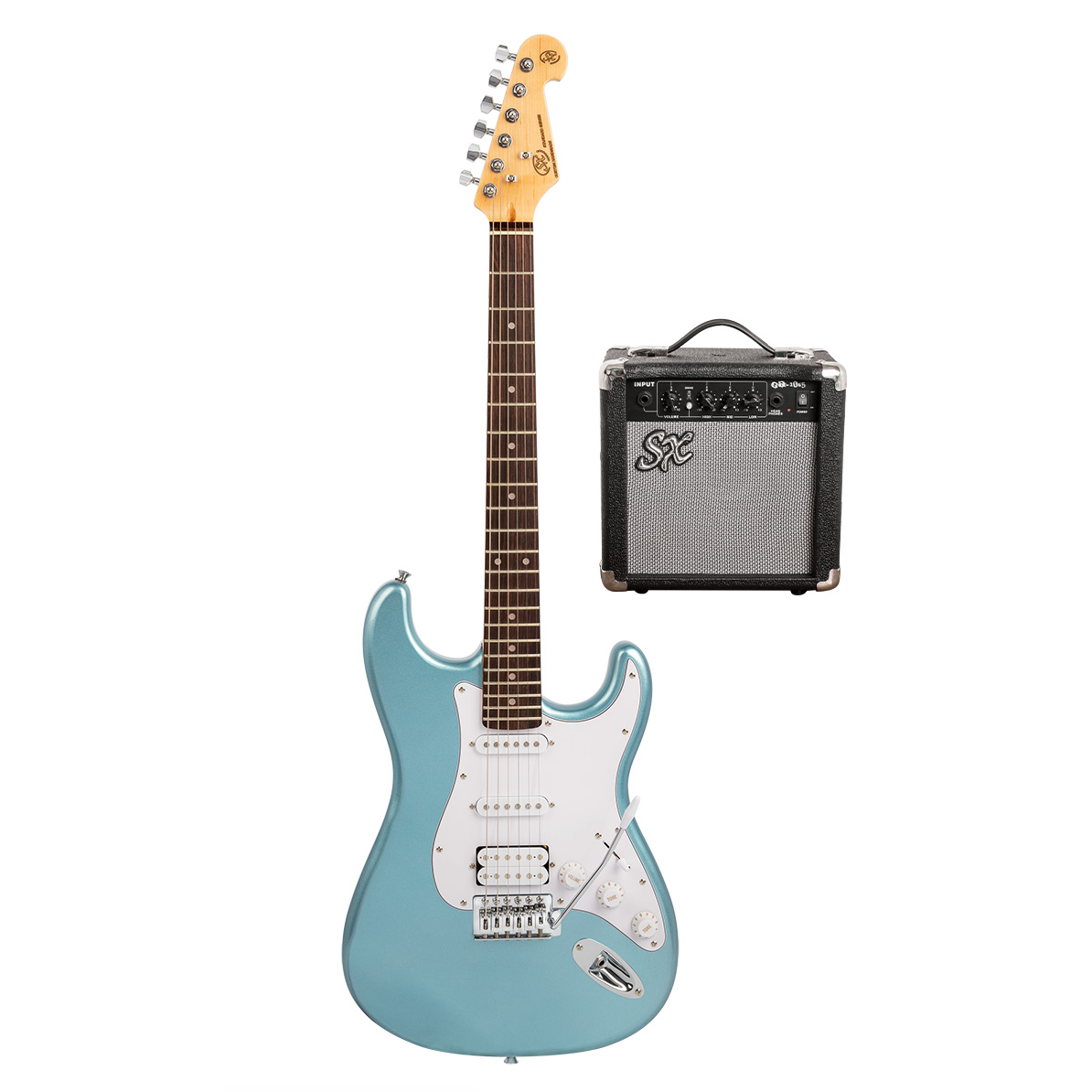 SX HSS Electric Guitar, Amp & Accessories Package - Metallic Blue (4/4 Size)