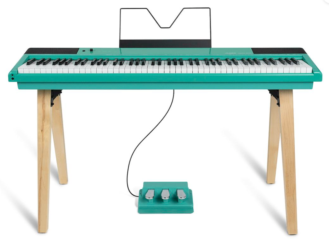 Contemporary 88-Key Digital Piano with Wood Stand Turquoise