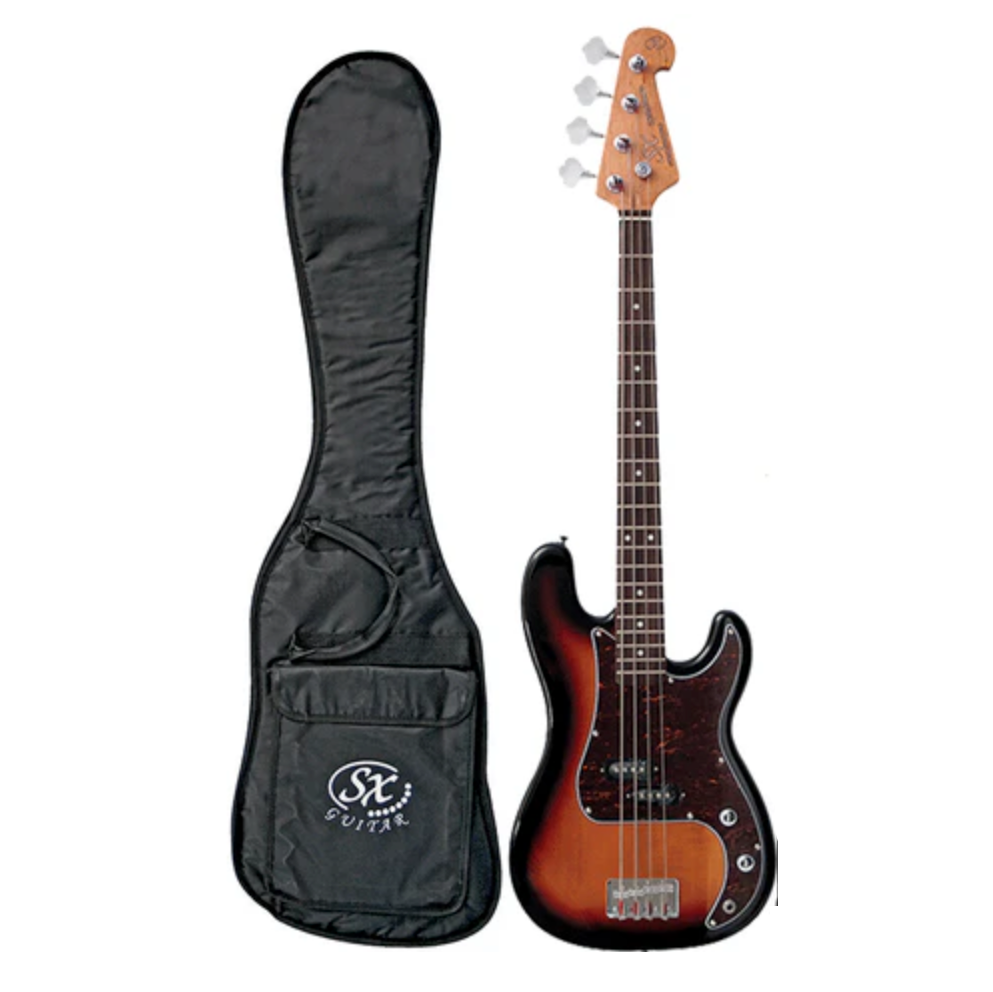 SX Vintage Style Bass Guitar - Tone Sunburst 3/4 Size w/ Bag