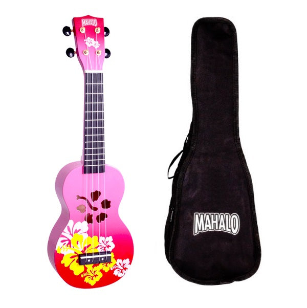 Mahalo Designer Series - Soprano Ukulele (Hibiscus Pink Red Burst)