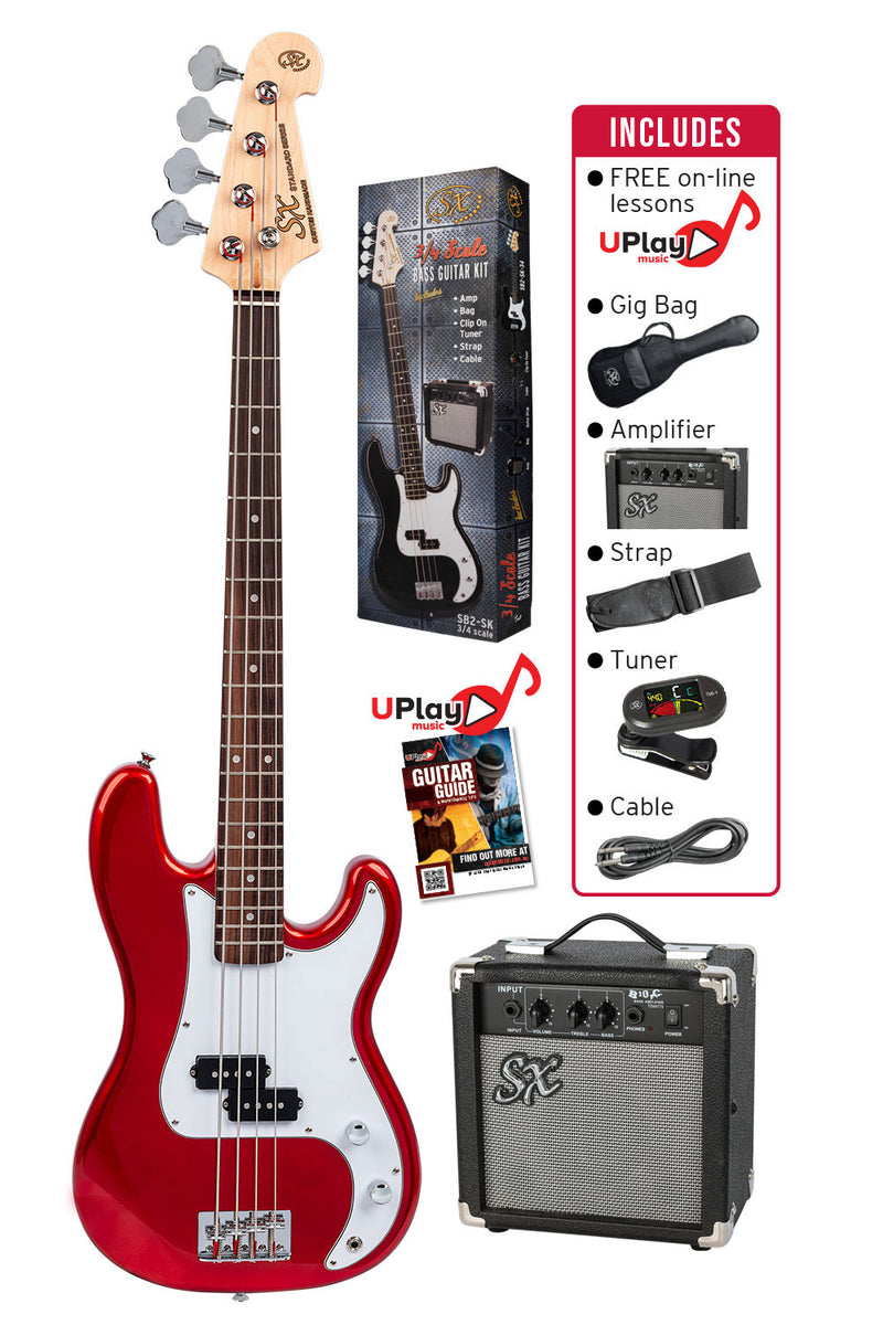 3/4 size Bass Guitar & Amp Package - Candy Apple Red
