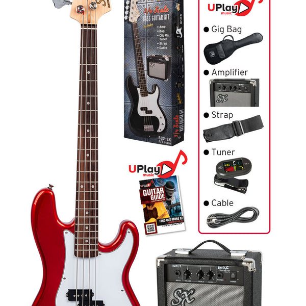 3/4 size Bass Guitar & Amp Package - Candy Apple Red