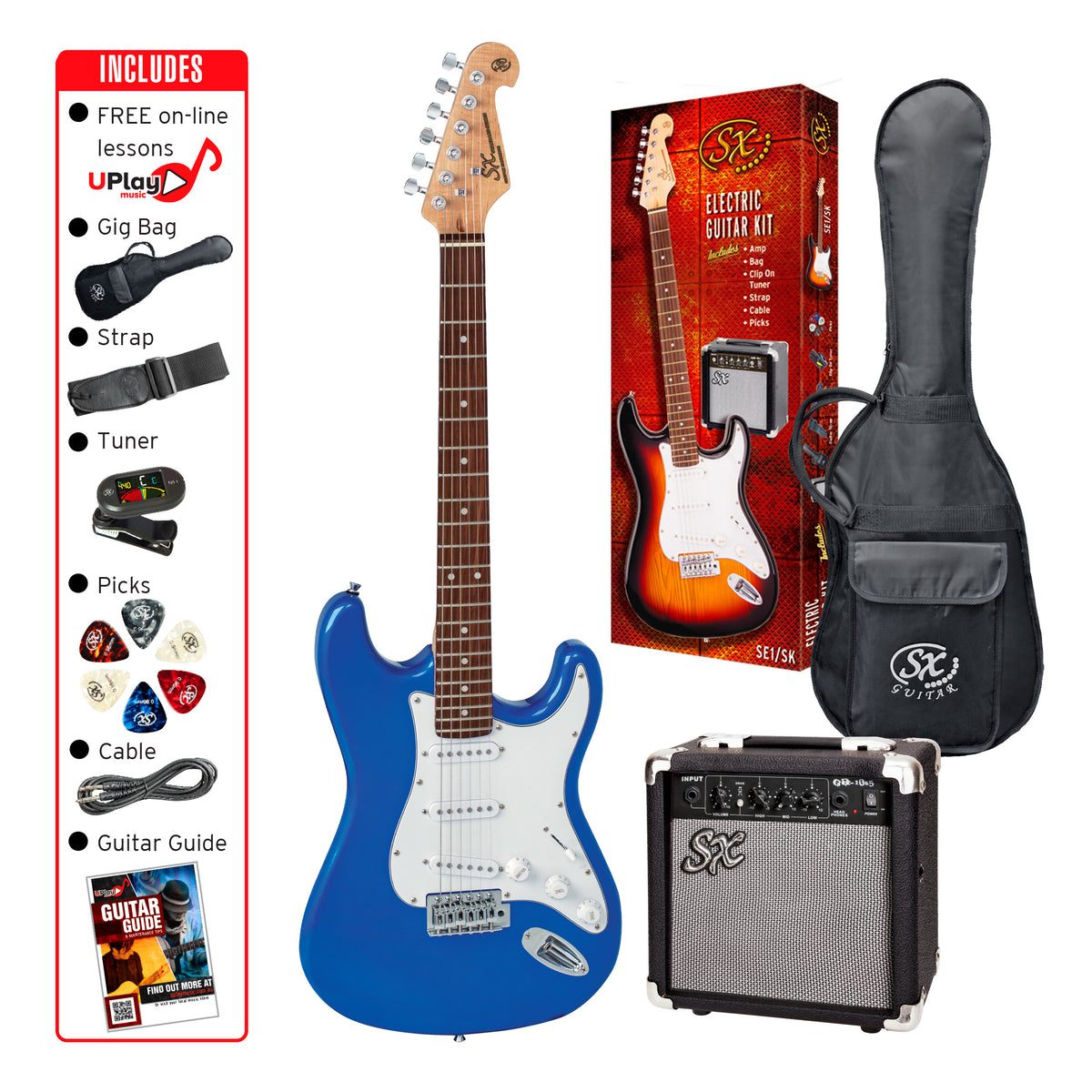 SX Electric Guitar Package - Electric Blue