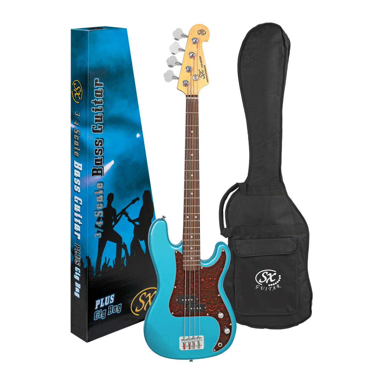 SX 3/4 Size Bass Guitar with Gig Bag - Lake Placid Blue